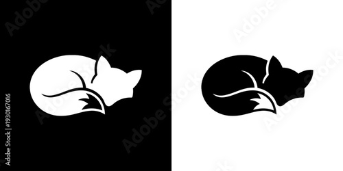 Serene sleeping cat silhouettes on contrasting backgrounds viewed from the side in a peaceful illustration