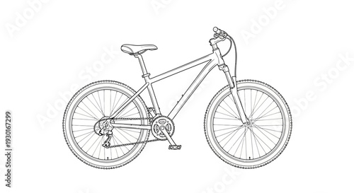 Line Art Mountain Bike Illustration - Sketch Style Bicycle Drawing