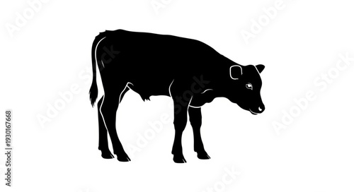 Black Cow Silhouette Standing Profile.