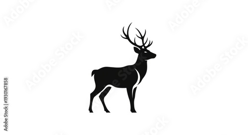 Black Deer Silhouette with Antlers.