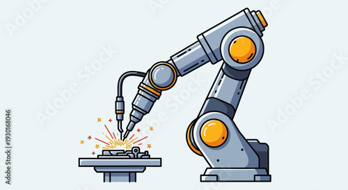 Automated robotic arm precisely welding components, illustrating modern industrial manufacturing, advanced technology, and efficient production processes in a smart factory setting