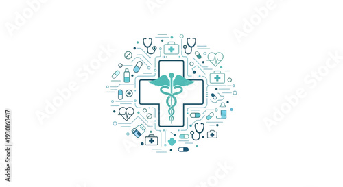 Medical Caduceus Symbol with Stethoscope and Cross, representing healthcare and medical services