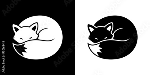 Serene Fox Illustrations in Circular Frames on Contrasting Backgrounds