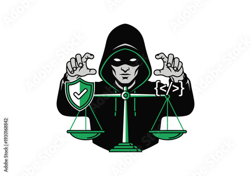 Hacker balancing ethics and security on a scale of justice