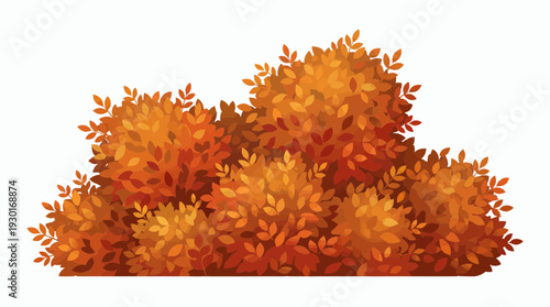 Illustration of vibrant orange and brown autumn bushes with dense foliage isolated on white background, concept for seasonal landscape design, fall garden decoration and botanical illustration