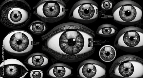 Surreal Eye Arrangement - A Collective Gaze in Monochrome.