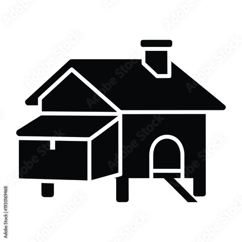 Black silhouette of a chicken coop on white background