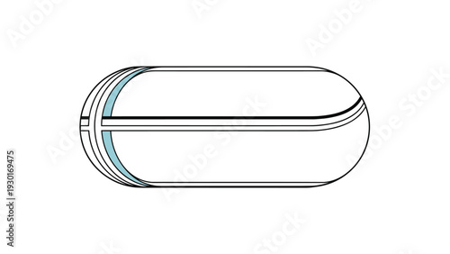 Large white pill capsule with a blue dividing line shown horizontally isolated on a plain white background for health.