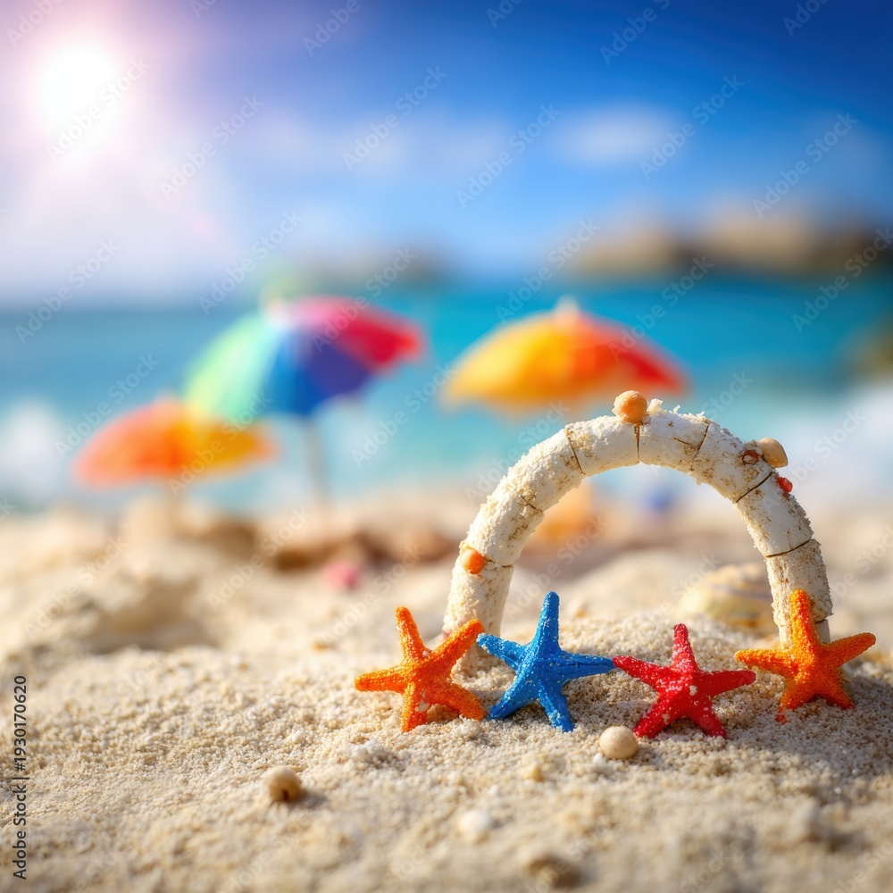 Obraz premium Seashells and Starfish on Sandy Beach