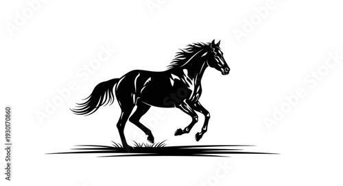 Black Horse Running Silhouette Illustration.
