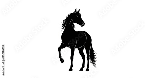 Black Horse Silhouette Prancing Freely.