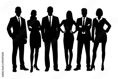 Business People Silhouettes Vector – Group of Standing Men and Women Isolated on White.