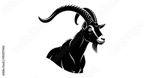 Black Goat Silhouette with Horns.