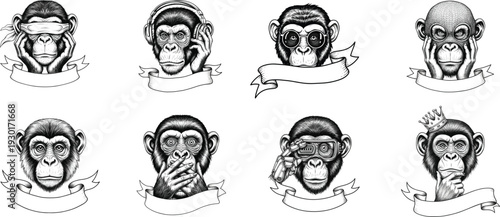 Funny cartoon vector illustration set featuring expressive woman characters and a collection of comic face icons with diverse hair and smile designs for art sketches