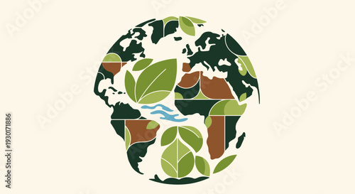 Earth Globe with Leaves and Water.