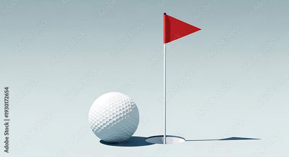 Obraz premium Golf ball near a red flag on a golf course