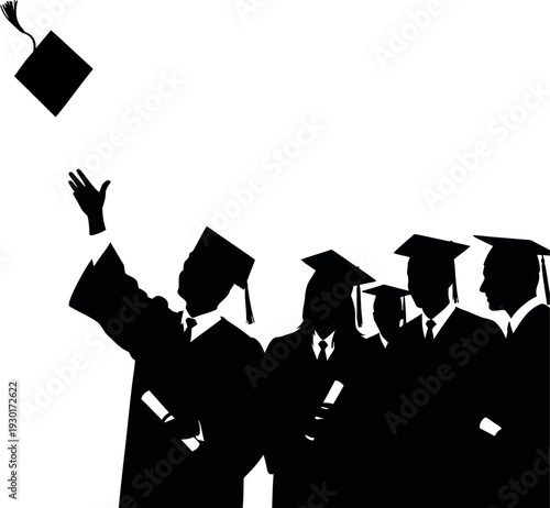 Graduates celebrating with tossed mortarboards