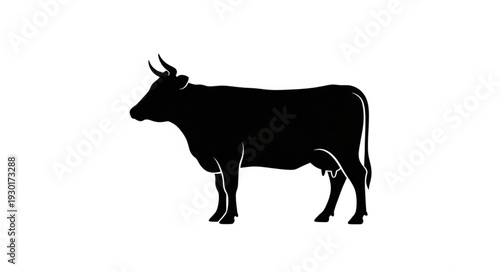 Black Silhouette Cow Standing Profile.
