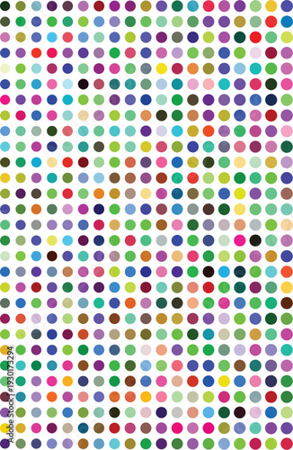A densely packed grid of colorful uniform dots creates a vibrant and cheerful full frame pattern across the entire surface