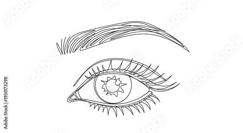Elegant Eyebrow and Eye Line Art Drawing, Beauty and Makeup Concept