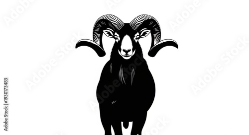 Black Ram Silhouette with Horns.
