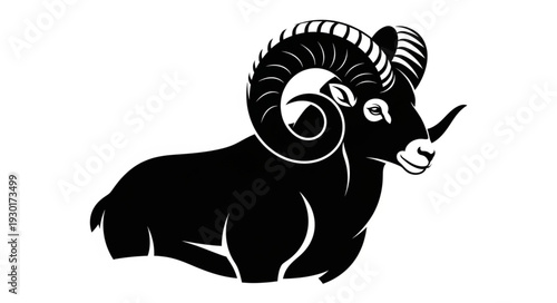 Black Ram Silhouette Graphic Illustration.