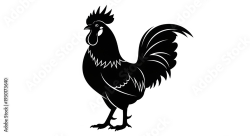 Black Rooster Silhouette Standing Proud.