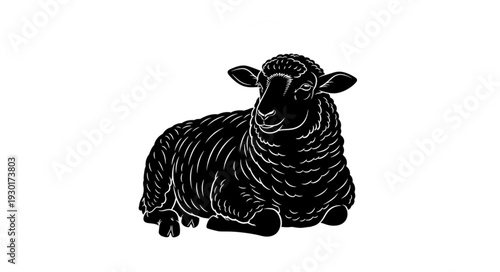 Black Sheep Lying Down Illustration.