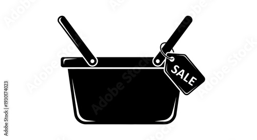 Black Shopping Basket with Sale Tag Icon