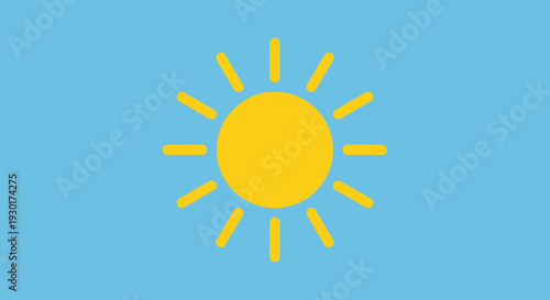 Bright Yellow Sun Icon with Rays on a Clear Blue Sky Background