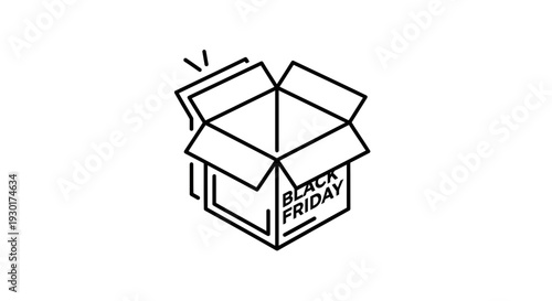 Black Friday Open Box Icon - Surprise Gift, Discount, Sale, Shopping Concept