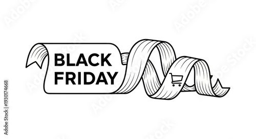 Black Friday Sale Banner with Shopping Cart Icon and Ribbon