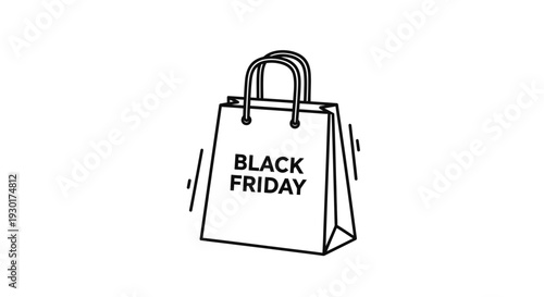Black Friday Shopping Bag Icon, Minimalist Line Art, Sale Promotion