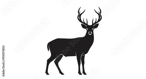 Black Silhouette Deer with Antlers.