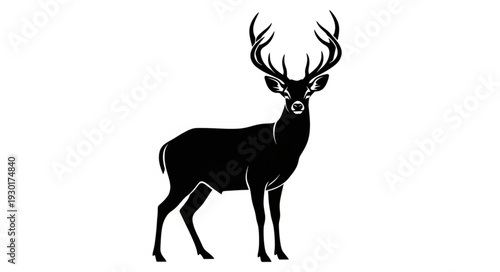 Black Silhouette Deer with Antlers.