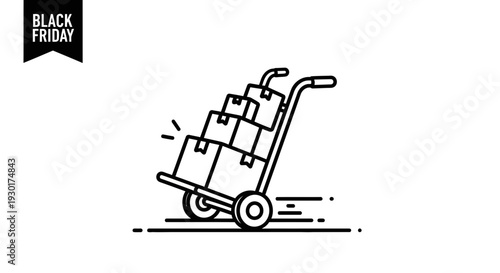 Black Friday Shopping Cart with Boxes, Fast Delivery Concept