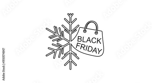 Black Friday Snowflake Icon: Winter Shopping Sale, Discount, Cold Weather Promotion