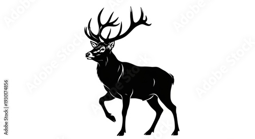 Black Silhouette Deer with Antlers.