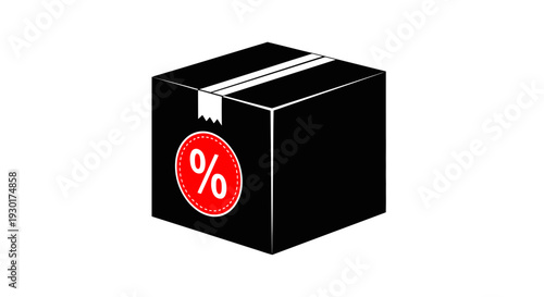 Black Gift Box with Percentage Sign, Discount Offer, Sale Concept