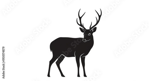 Black Silhouette Deer with Antlers.