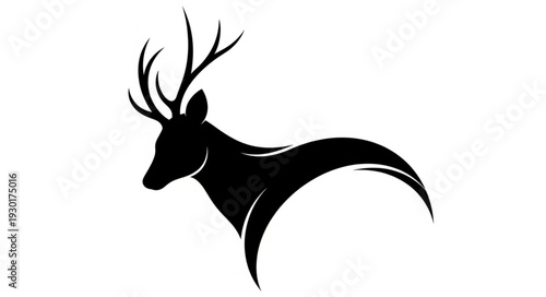 Black Silhouette Deer Illustration Art.