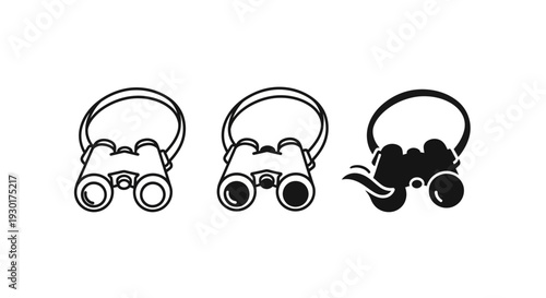Binoculars Icon Set: Outline, Filled, and Silhouette Variations