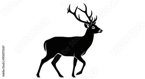 Black Silhouette Deer with Antlers.