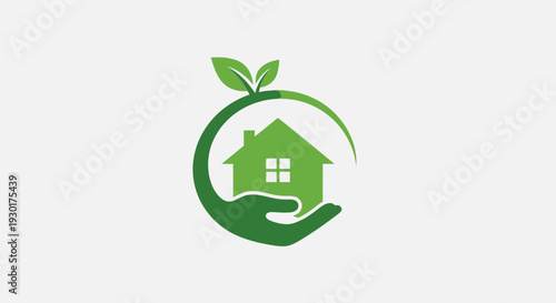 Eco Home Care Logo – Green House Hand Nature Vector Illustration