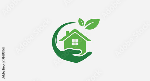 Eco Home Care Logo – Green House Hand Nature Vector Illustration
