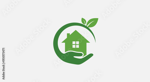 Eco Home Care Logo – Green House Hand Nature Vector Illustration