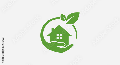 Eco Home Care Logo – Green House Hand Nature Vector Illustration