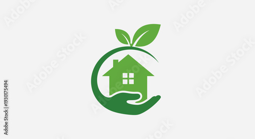 Eco Home Care Logo – Green House Hand Nature Vector Illustration