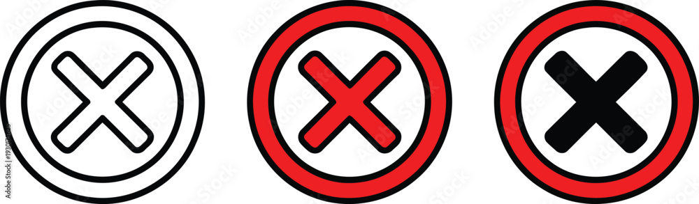 Obraz premium Three circles with different colored borders and black crosses inside Vector