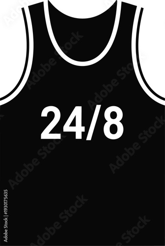 Black basketball jersey icon with white numbers twenty four and eight on it.